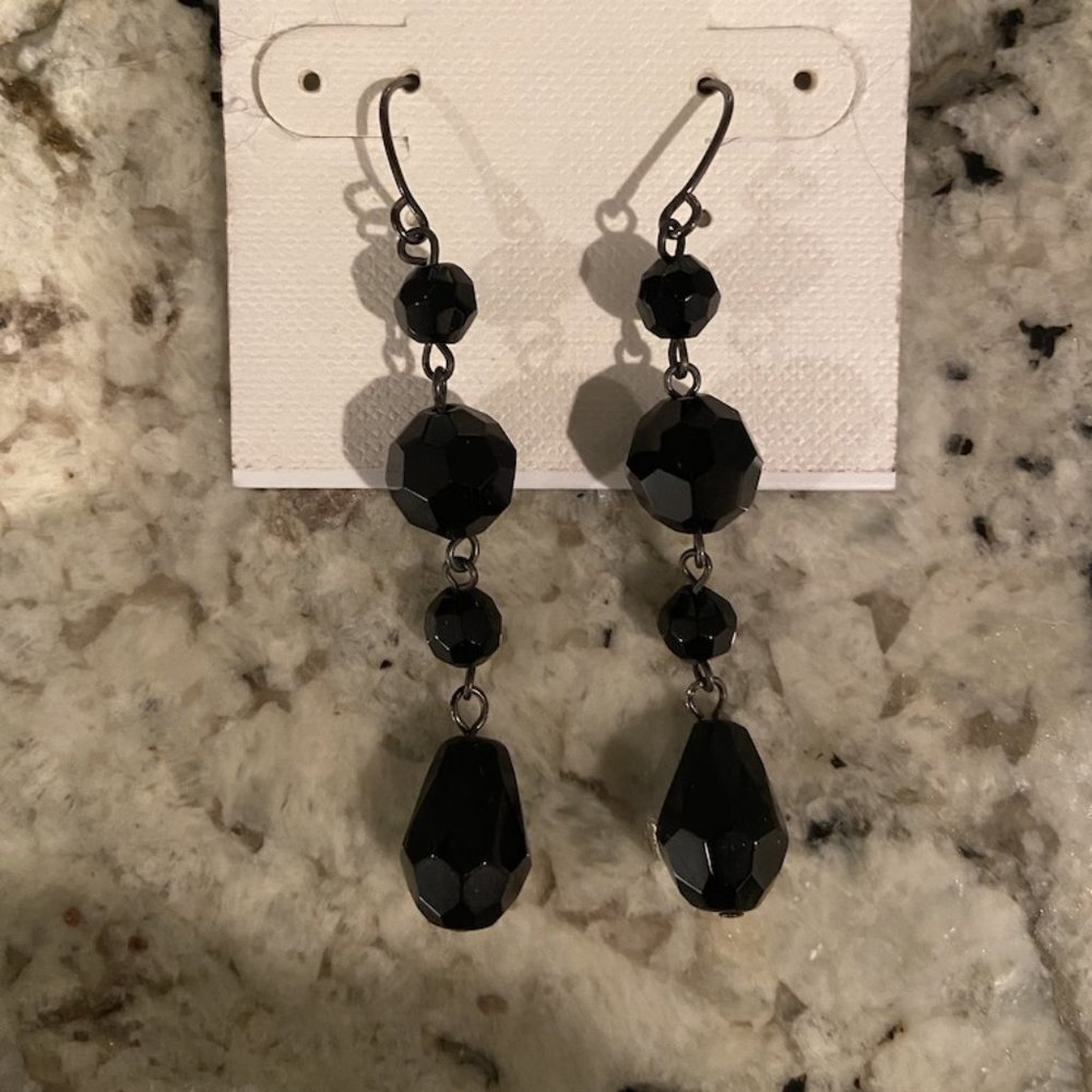 Black beaded dangle earrings